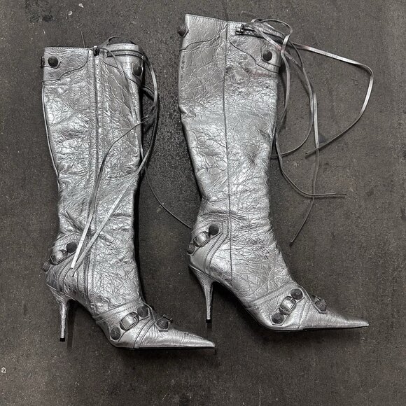 Balenciaga Cagole Boots Silver Metallic Leather - Picture 1 of 10